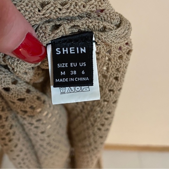 Backless Open Knit Belted Split Thigh Cover Up, Size M - Picture 4 of 7